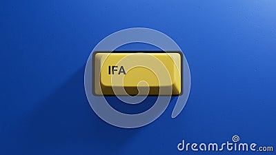 the word IFA is written on a yellow button structure.close up button of keyboard, Stock Photo