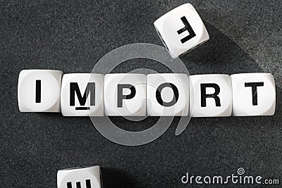 Word import on toy cubes Stock Photo