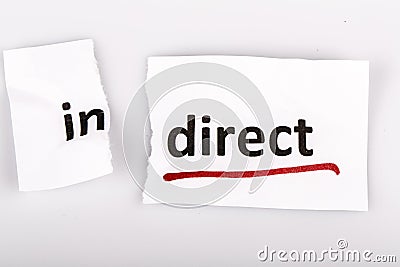 The word indirect changed to direct on torn paper Stock Photo