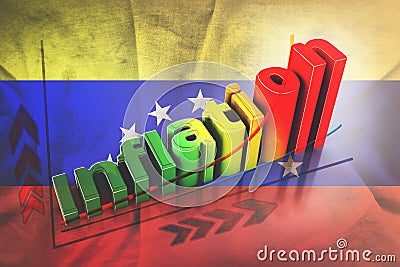 Word Inflation on up trend, with Growth inflation chart and word inflation on Venezuela flag of silk. Illustrations 3d Stock Photo