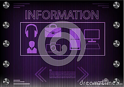 Word `information` on a dark background Vector Illustration