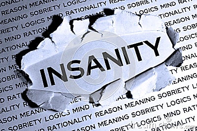 The word insanity in the middle of a sheet of paper is released from meaning Stock Photo