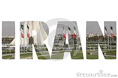 Word IRAN over symbolic places. Stock Photo