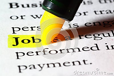 Word job highlighted with a yellow marker Stock Photo