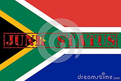 Word Junk Status stamped across the South African Flag Stock Photo