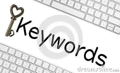 Word Keywords, computer keyboards and key on background. SEO direction Stock Photo