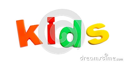 Word KIDS of magnetic letters on white, top view Stock Photo