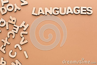 Word Languages with pile of english letters Stock Photo