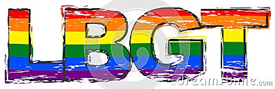 Word LBGT with rainbow pride flag under it, distressed grunge look Vector Illustration