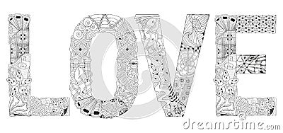 Word love for coloring. Vector decorative zentangle object Vector Illustration