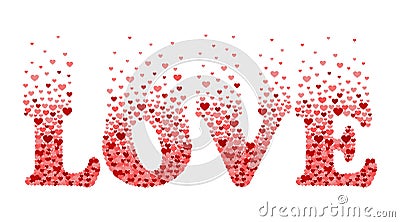 Word `Love` made of coral hearts. Valentine`s Day symbol Vector Illustration