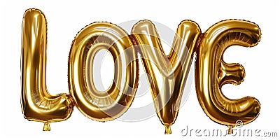 The word love is spelled with gold balloons Stock Photo