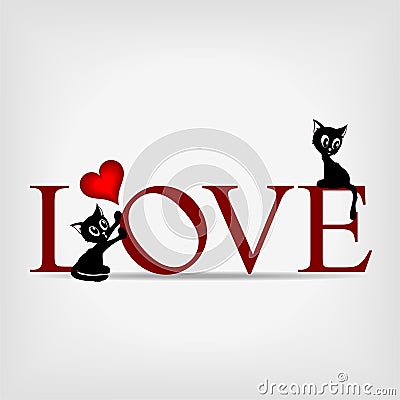 Word love with two cute kittens Vector Illustration