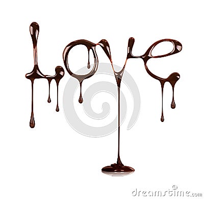 Word Love written by liquid chocolate,isolated on white Stock Photo