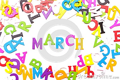 Word March of colored letters Stock Photo