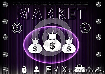 Word `market` on a dark background Vector Illustration