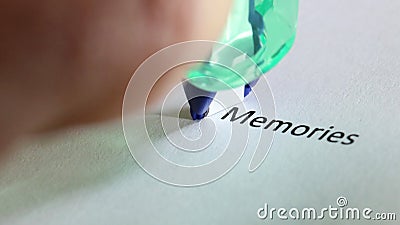 The word memories. erasing or forgetting memories moving onwards or forward Stock Photo