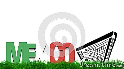 Word Mexico and soccer ball in the gate on the grass Vector Illustration