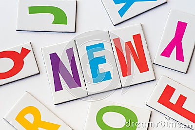 Word new made of colorful letters Stock Photo