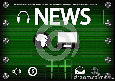 Word `news` on a green background Vector Illustration