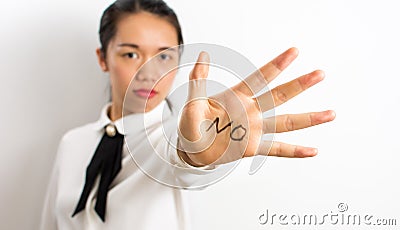 Word No written on businesswoman hand Stock Photo