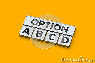 Word options A, B, C, D written on buttons. Selecting a scenario. Strategic choice. Alternative solution Stock Photo