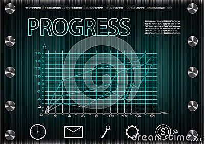 Word `progress` on a dark background Vector Illustration