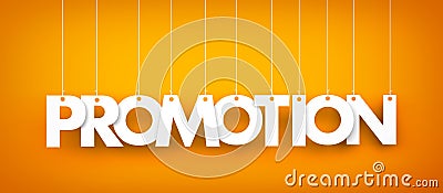 Word Promotion hanging on orange background Cartoon Illustration
