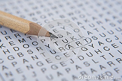 Word puzzle brain teaser.word `art` in circle Stock Photo