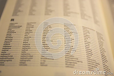 Word racism in different languages highlighted on a vocabulary sheet Stock Photo