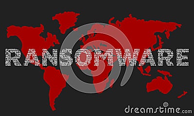 The word ransomware composed of the names of viruses on the back Vector Illustration