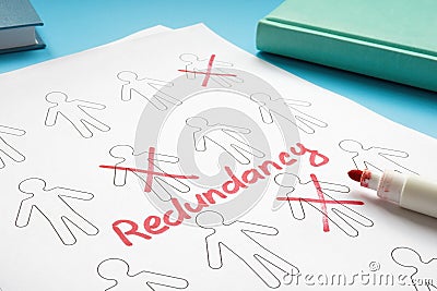 Word Redundancy on a sheet with crossed-out figures. Stock Photo