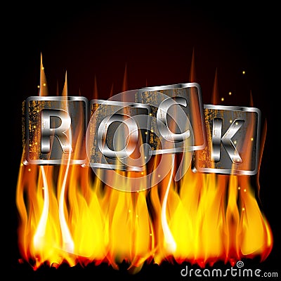 Word rock metal flame Vector Illustration