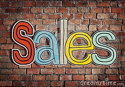 The Word Sales on a Brick Wall Background Stock Photo