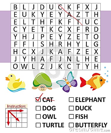 Word search game with animals Stock Photo