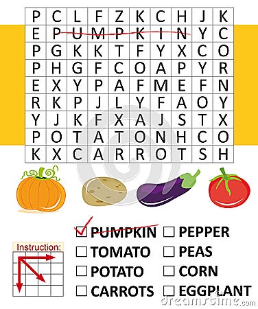 Word search game with vegetables Stock Photo
