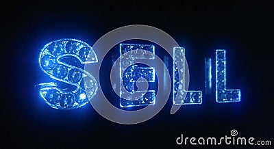The word `sell` written with metal decorative letters, black backward, macro regime Stock Photo