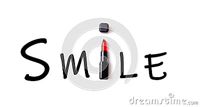 Word Smile over the white background. Make up artist, beauty salon, beauty blog Stock Photo