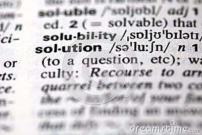 The word solution in a dictionary Stock Photo