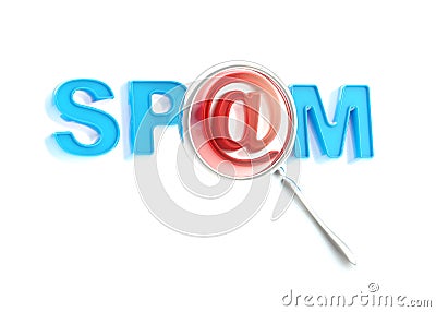 Word Spam under the magnifier isolated Stock Photo