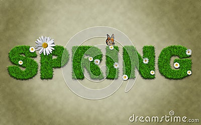 The word spring written with grass Stock Photo