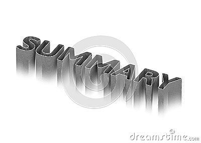 Word SUMMARY in black and white stripes. 3D rendering. Raster. Stock Photo