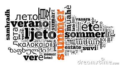 Word Summer in different languages Stock Photo