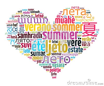 Word Summer in different languages Stock Photo