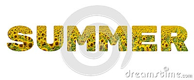 The word `Summer`. Yellow inscription on white background. Stock Photo