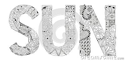 Word sun for coloring. Vector decorative zentangle object Vector Illustration