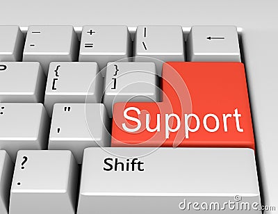 Word support is written on a computer keyboard. Conceptual image on a computer key Enter Stock Photo