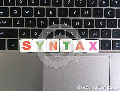 Word Syntax on keyboard background Stock Photo