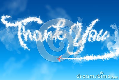 Word thank you formed by a smoke trail Stock Photo