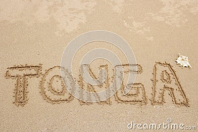 Word Tonga written in a sand Stock Photo